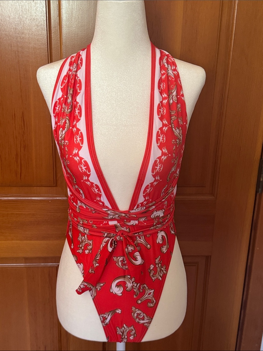 Red Printed One-Piece Swimsuit